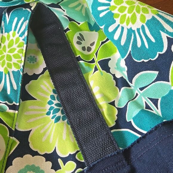Thirty One 31 Retro Metro Tote Floral Flower Navy Teal Shoulder Purse Bag Womens - Picture 8 of 16